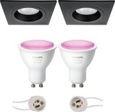 PHILIPS HUE - LED Spot Set GU10 - White and Color Ambiance - Bluetooth - Luxino Rodos Pro - Inbouw Vierkant - Mat Zwart - 93mm