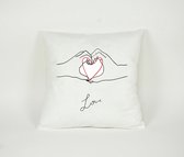 Kussen Liefde 2 Handen Samen Hartje - Sierkussen - Valentijn / Samenwonen - Decoratie - 45x45cm - Inclusief Vulling - PillowCity