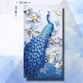 Diamond Painting Pakket Pauw Met Bloemen - ronde steentjes - 52 x 80 cm
