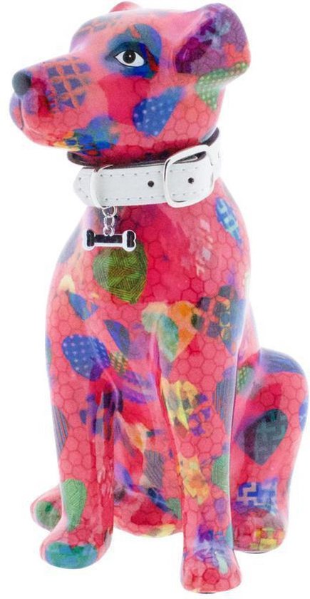 Pomme-Pidou Spaarpot Hond Elvis rood met bloemen - Sfeer & Scent