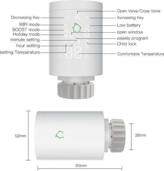 Slimme radiatorknop(kraan), Zigbee Batterij App iOS & Android Werkt met Google...