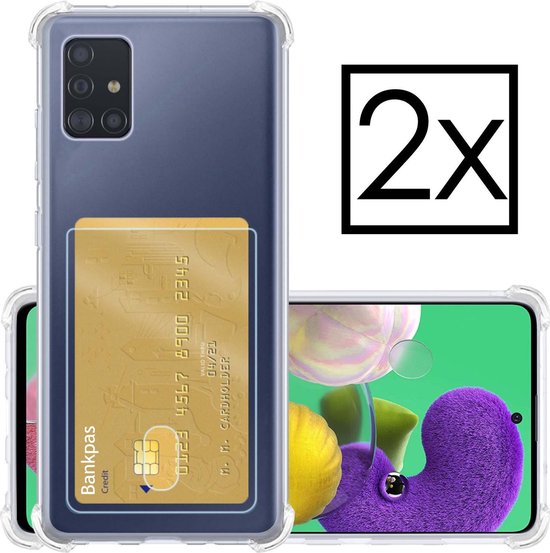 Hoes Geschikt voor Samsung A71 Hoesje Pasjeshouder Cover Shock Proof Case Siliconen Hoes Met Kaarthouder - Transparant - 2 PACK
