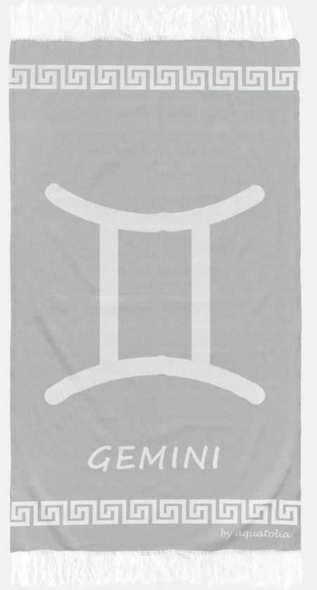 uit Turkije By Aquatolia Hamamdoek Gemini Zodiac - 100% Zacht Katoen - Strandlaken - Handdoek - Grijs - 100cm x 180cm - Originele hamamdoek uit Turkije