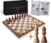 Afbeelding van het spelletje Allerion® Luxe Schaak Set - Schaken - 100% natuurlijk hout - in handige opbergkoffer - Bord grootte 38cm x 38cm - Met 2 extra Dames - Voor Beginners en Experts - Inclusief uitgebreide schaak-handleiding