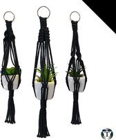 MINI Plantenhangers | Zwart | 100% Katoen | 3 stuks | Plantenpot Ophangen | 38 cm | Mini | Plantenhangers Macramé | Macramé Koord | Binnen & Buiten | TheOldOmen |