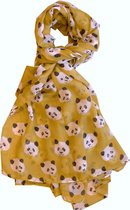 Lichte dames sjaal met lieve panda beren print | Geel | mode accessoire | cadeau voor haar