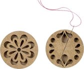 NEEDLEMINDER - NAALDMAGNEET - HOUT - BLOEM - 3,5 cm rond, dubbelzijdige afbeelding.