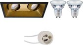 PHILIPS - LED Spot Set - MASTER 927 36D VLE - Primux Zano Pro - GU10 Fitting - DimTone Dimbaar - Inbouw Rechthoek Dubbel - Mat Zwart/Goud - 4.9W - Warm Wit 2200K-2700K - Kantelbaar - 185x93mm