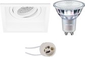 PHILIPS - LED Spot Set - MASTER 927 36D VLE - Primux Domy Pro - GU10 Fitting - DimTone Dimbaar - Inbouw Vierkant - Mat Wit - 4.9W - Warm Wit 2200K-2700K - Verdiept - Kantelbaar - 105mm