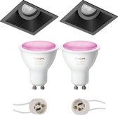 PHILIPS HUE - LED Spot Set GU10 - White and Color Ambiance - Bluetooth - Primux Zano Pro - Inbouw Vierkant - Mat Zwart - Kantelbaar - 93mm
