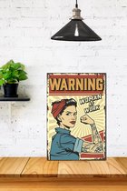 3d Retro Hout Poster Warning Woman at Work