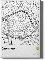 Walljar - Stadskaart Groningen Centrum II - Muurdecoratie - Canvas schilderij