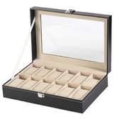 Shopmore Horlogebox - luxe horloge houder - Zwart leer - geschikt voor 12 stuks