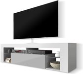 Maison Home Bianko - TV meubel wit - TV Kast - Glazen platen - Opbergvak - Wit - Grijs - 140 cm