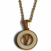 Aramat jewels -ketting-letter v- chirurgisch staal -schelp- wit - goudkleurig-45cm - dames- rond