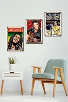 3d hout Retro Poster 3 stuk Bob Marley Elwis Presley Queen