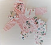 Baby meisje hoodie + bloemenbroek, strikje en sokjes