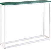Sidetable groen marmer - wit onderstel - 100 x 20 cm
