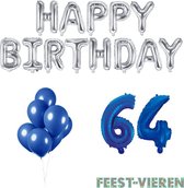 64 jaar Verjaardag Versiering Ballon Pakket Blauw & Zilver