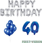 40 jaar Verjaardag Versiering Ballon Pakket Blauw & Zilver