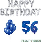 56 jaar Verjaardag Versiering Ballon Pakket Blauw & Zilver