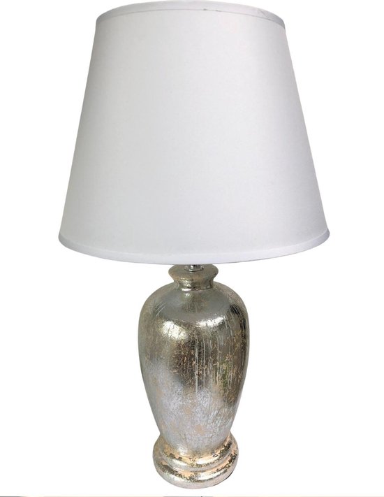 universiteitsstudent Mathis Lada Tafellamp Segura zilver/crème 41cm - decoratie - sfeer - verlichting -  tafel - lamp -... | bol.com