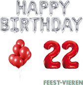 22 jaar Verjaardag Versiering Ballon Pakket Rood & Zilver
