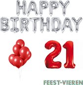 21 jaar Verjaardag Versiering Ballon Pakket Rood & Zilver
