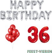 36 jaar Verjaardag Versiering Ballon Pakket Rood & Zilver
