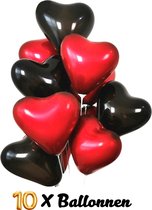 Hartjes Ballonnen - 10 Stuks - Rood & Zwart - Latex Ballonnen - Ø 25 cm - Romantische Versiering - Valentijn - Huwelijk - Verloving - Bruiloft - Jubileum