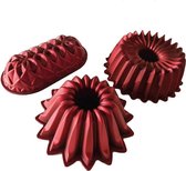 GTRENDS - Driedelige Titanium Bakvormen Set- Rood-Baton vorm - Ster vorm- Milano vorm-Cakevorm-Gebak vorm-
