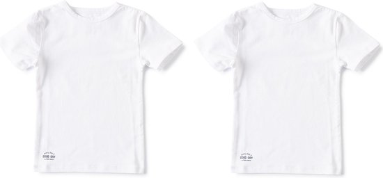 Little Label | T-shirt garçon - 2 pièces - modèle basique | Blanc | taille 98-104 | coton biologique doux