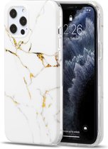 Marmer telefoonhoesje geschikt voor Apple iPhone 12 / 12 Pro Hoesje Wit x Goud