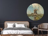 Luxe Behangcirkel zelfklevend oud Hollandse windmolen - blauw/donker groen - Sticky Decoration - wooncirkel - decoratie - woonaccesoires - behangcirkel - diameter 90 cm