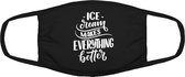 Icecream makes everything better mondkapje | ijs | softijs | good vibes | possitive vibes | grappig | gezichtsmasker | bescherming | bedrukt | logo | Zwart mondmasker van katoen, u