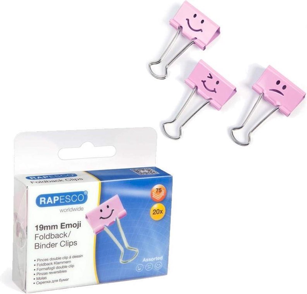 Rapesco Foldback/Binderclips - 19 mm Emoji - 20 stuks - Roze