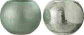 J-Line Windlicht Bol Craquele Glas Mat/Blinkend Aqua Groen Large Assortiment Van 2