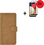 Samsung Galaxy A42 Hoesje - Bookcase - Samsung Galaxy A42 Screenprotector - Samsung A42 Hoes Wallet Book Case Bruin + Full Screenprotector 2x