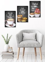 3d Effect Retro Hout Poster 3 stuk Coffee Cake Cofee