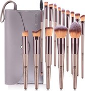 15-delige Champagne make-up kwastenset Foundation Poeder Blush Concealer Oogmake-up kwastenset met kunstleer make-uptasje