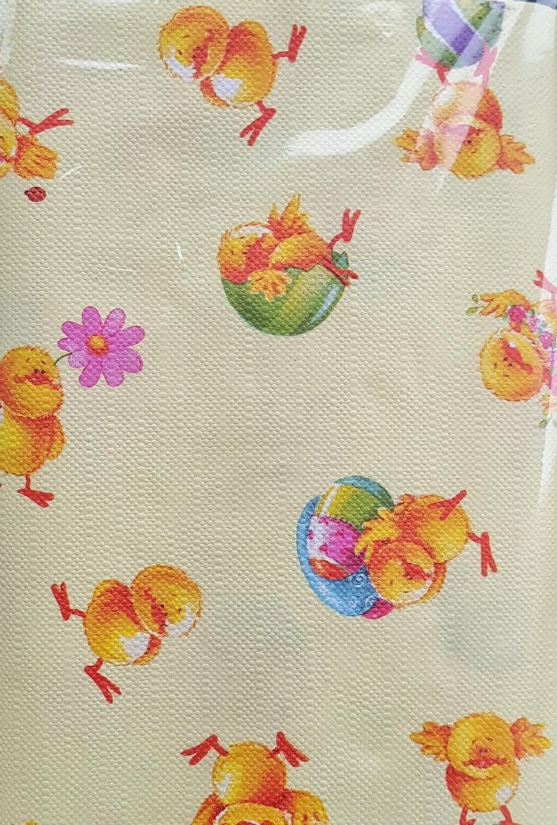 Luxe Paastafelkleed stevig papier kleed 120x180cm - paas tafellaken - tafelkleed Pasen - kuikens - eieren - geel - vrolijk pasen paaskleed