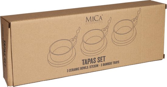 Mica Decorations - Luxe Tapas set - 3 Zwarte Tapas Schaaltjes met Houten Onderzetter - Tapas Plankjes Servies - Borrelplank - Mica Decorations