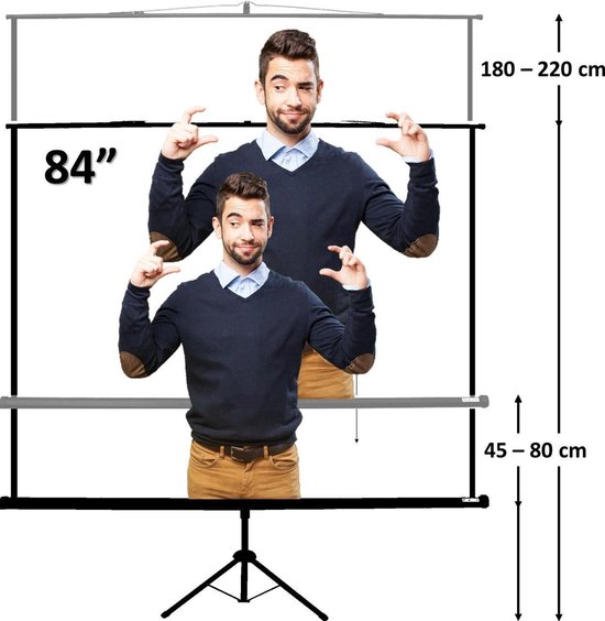 Projectiescherm op statief - Statiefscherm 84" mét opbergtas - 171 x 128 cm - 4:3 of 16:9 - beamer scherm