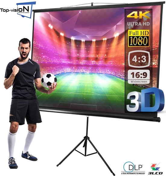 Projectiescherm op statief - Statiefscherm 84" mét opbergtas - 171 x 128 cm - 4:3 of 16:9 - beamer scherm