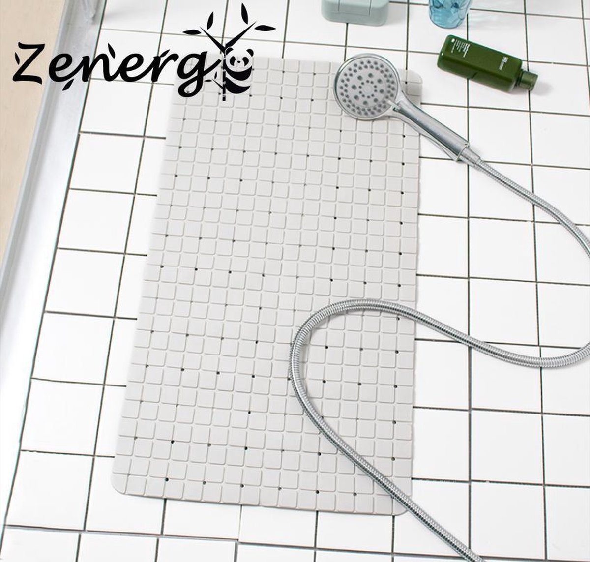 Zenergy antislip douchemat/badmat wit - 70x40cm - anti slip - zuignappen - badkamer