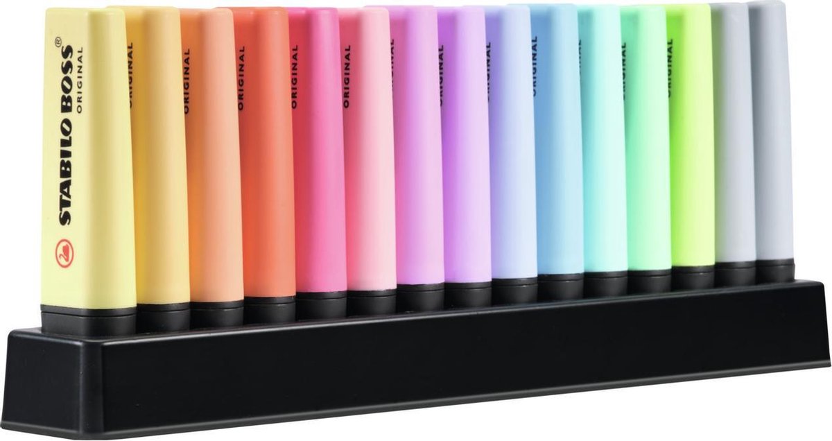 STABILO BOSS ORIGINAL Pastel - Markeerstift - 15 Stuks Deskset - Met 14 Verschillende Kleuren - STABILO