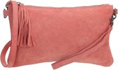 Charm London Brixton Suede Leren Clutch / Avondtasje - Peach Roze