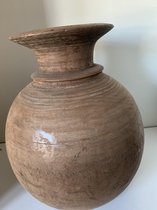 houten vaas/ pot- Nepal- rond- gebruikt- landelijk