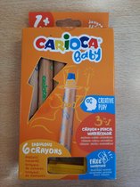 Kleurpotloden Baby Carioca 3 in 1 potloden, waskrijt, aquarel met slijper vanaf 1 jaar 6 kleuren