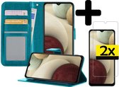 Samsung A12 Hoesje Book Case Met 2x Screenprotector - Samsung Galaxy A12 Case Wallet Cover - Samsung A12 Hoesje Met 2x Screenprotector - Turquoise